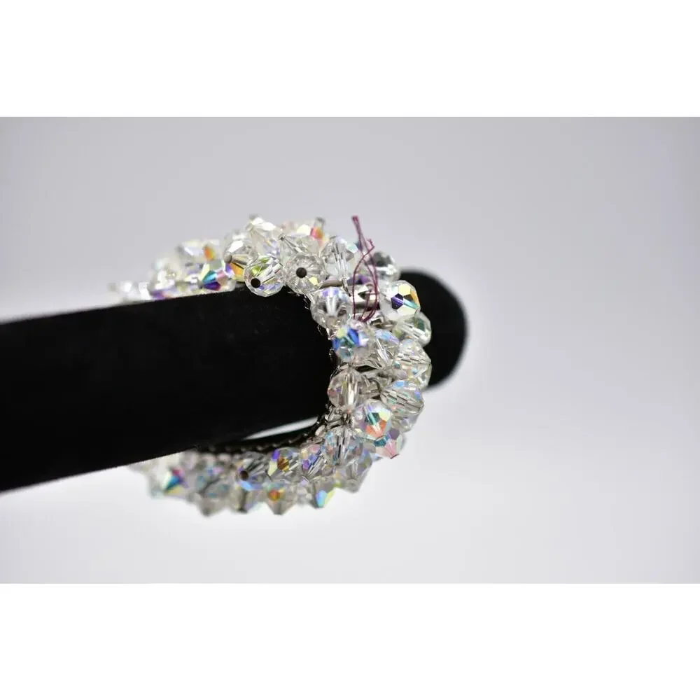 Vintage Crystal Cluster Bangle Bracelet Aurora Borealis Deco Japan Signed Bin2
